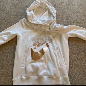 white and gold cow neck nike hoodie